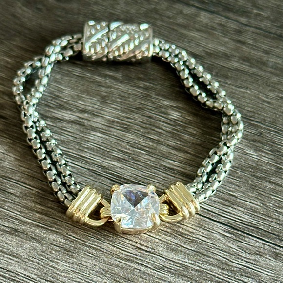Clear Crystal in Silver and Gold Tone Magnetic Bracelet - Picture 2 of 4